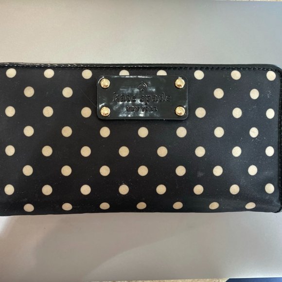 Kate Spade | Full zipper black and cream polka dot wallet dual card pockets - Picture 1 of 4